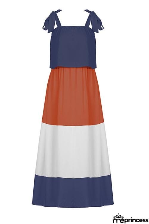 Color Block Bow Slip Maxi Dress