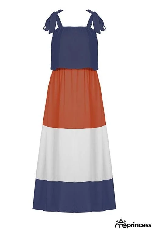 Color Block Bow Slip Maxi Dress