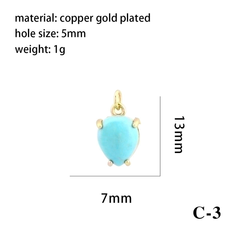 Minimalist Oval Water Droplets Heart Shape Stone Copper Plating Inlay Zircon 18k Gold Plated Charms