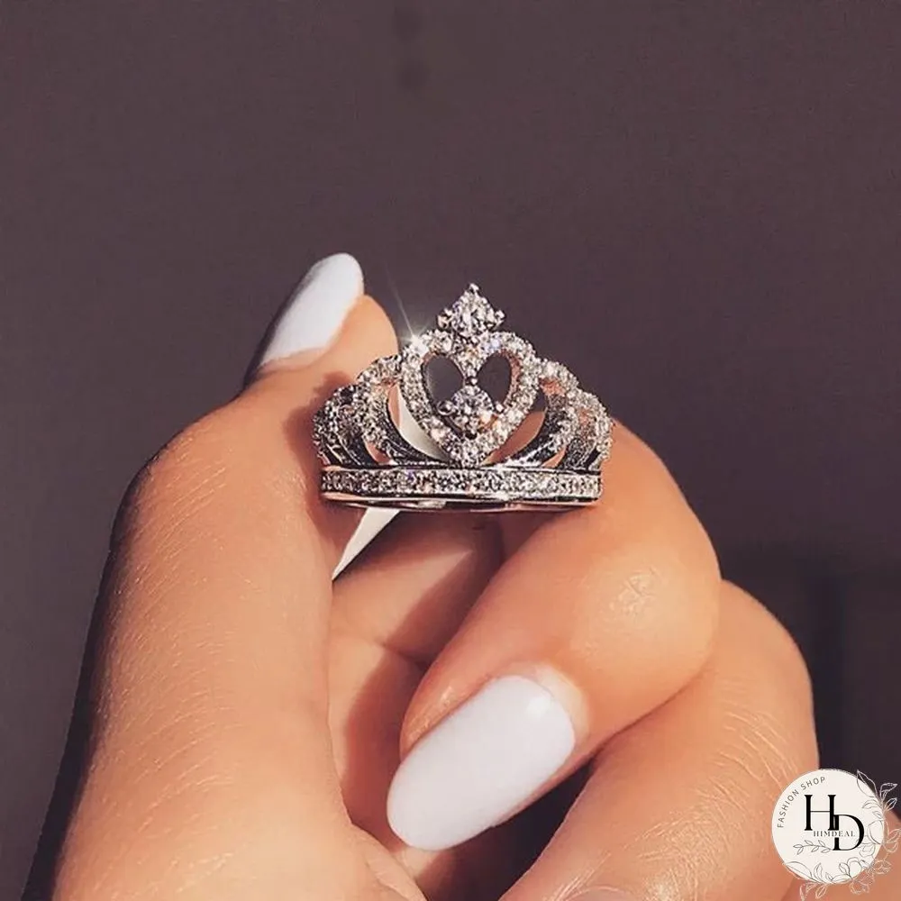 925 Sterling Silver Luxury Gemstone Engagement Rings for Women Crown Shape Diamond Wedding
