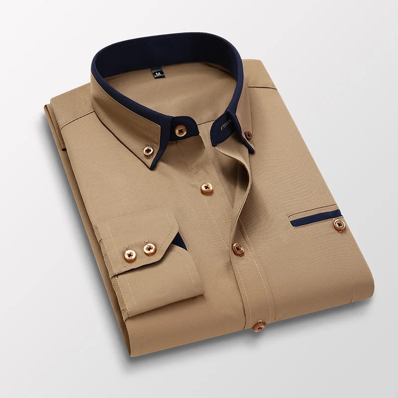 Men's Business Casual Non-iron Cotton Long Sleeve Shirt