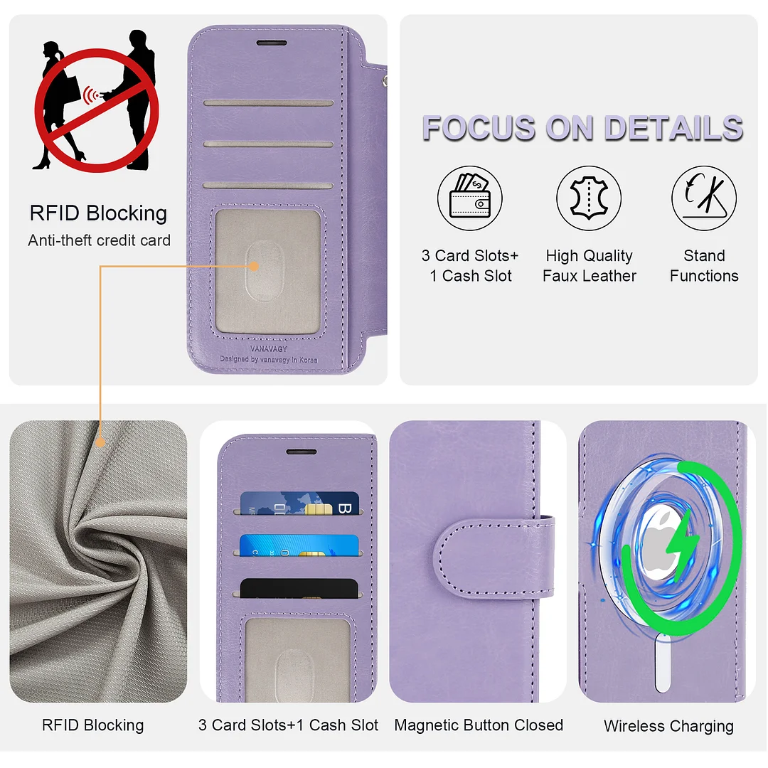 VANAVAGY Compatible for iPhone 16e Wallet Case for Magsafe Wireless Charging