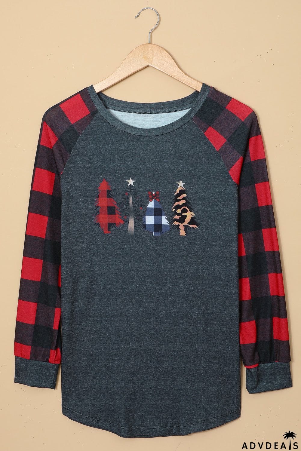Christmas Pattern Plaid Splice Long Sleeve Top