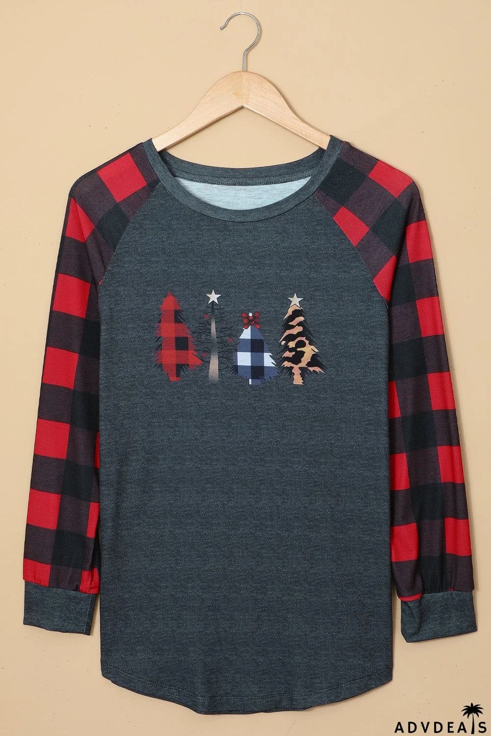 Christmas Pattern Plaid Splice Long Sleeve Top