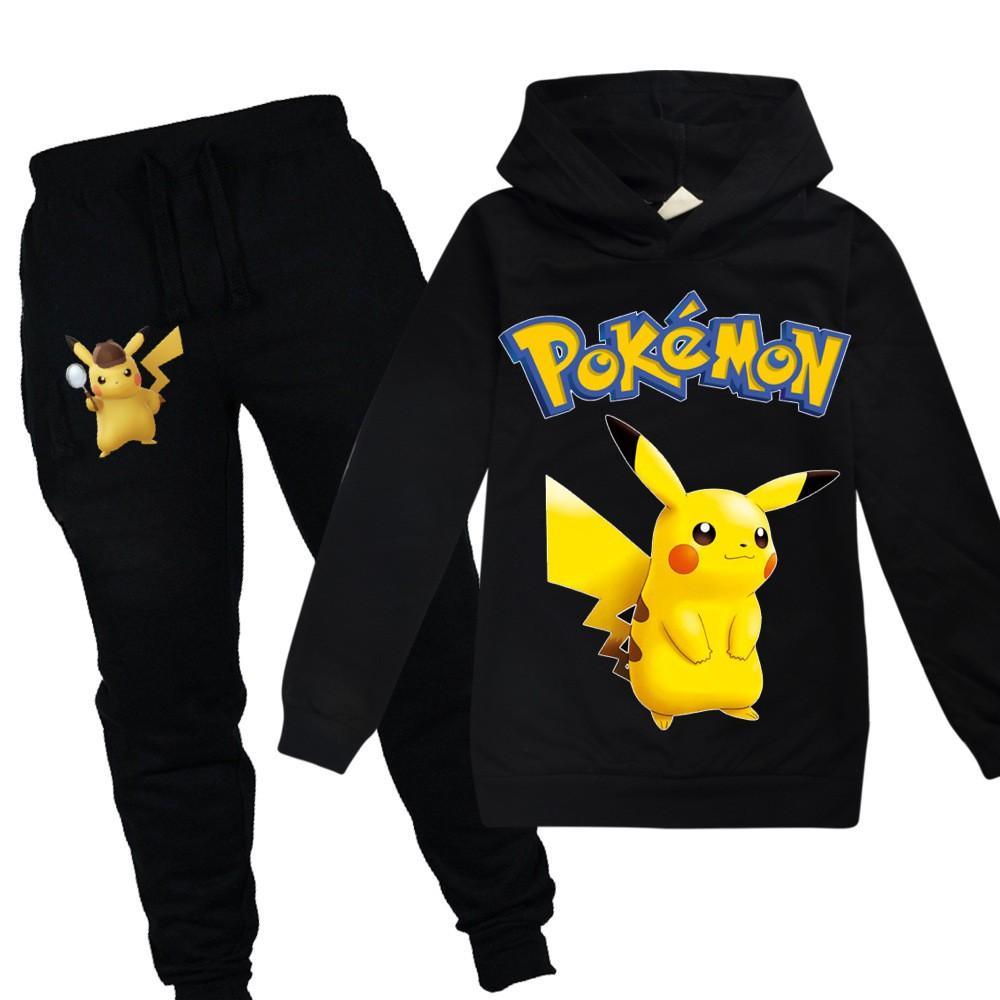 Mayoulove Pokemon Pikachu Print Girls Boys Multicolor Cotton Hoodie N Sweatpants-Mayoulove