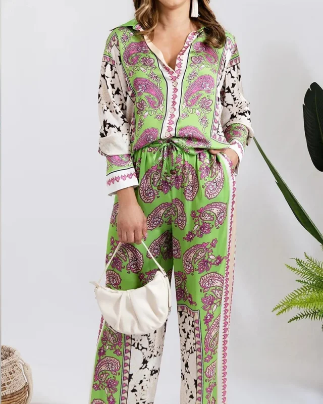 Casual Printed Shirt & Pants Two-Piece Set