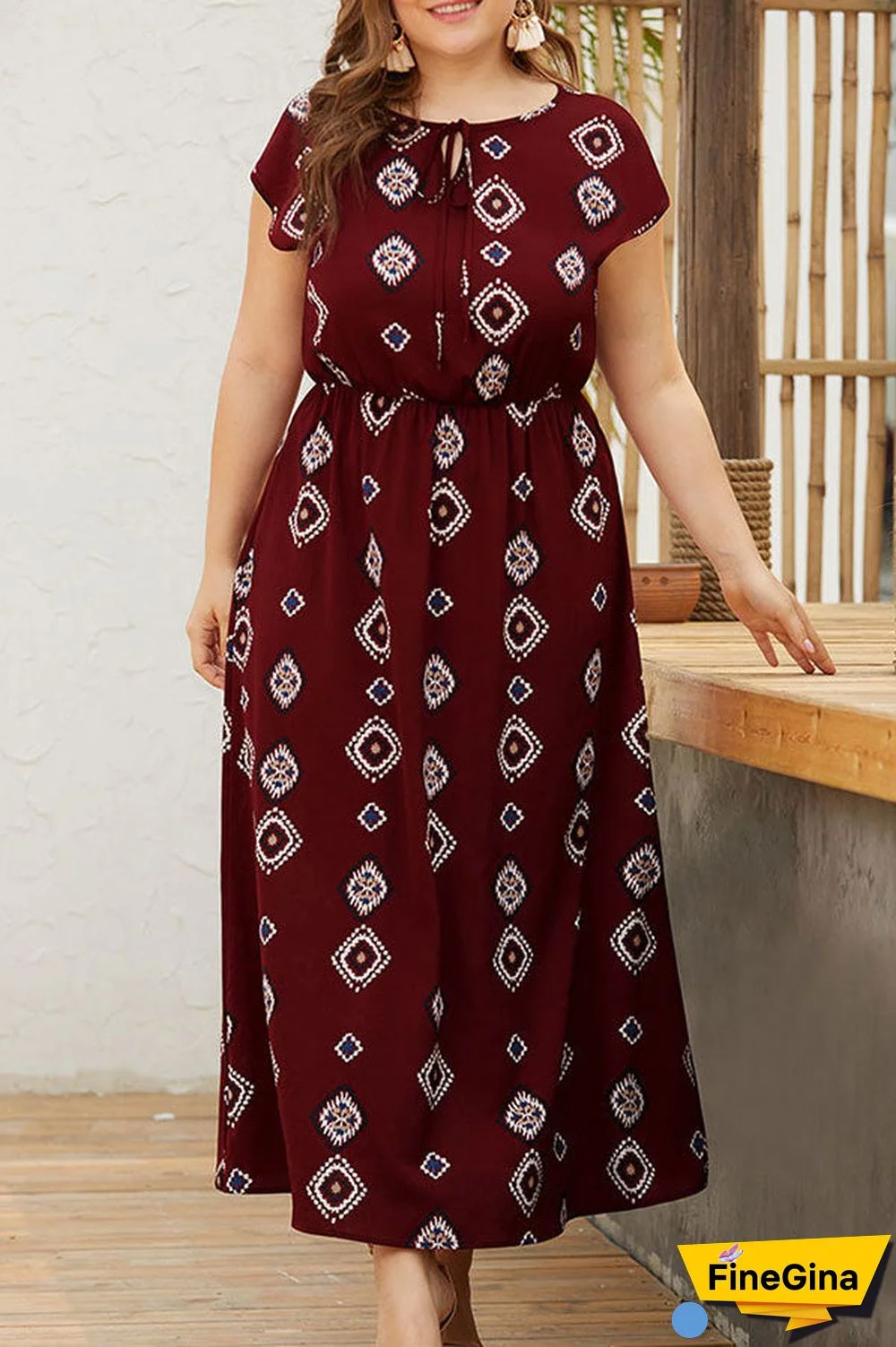 Plus Size Scoop Print Maxi Dress