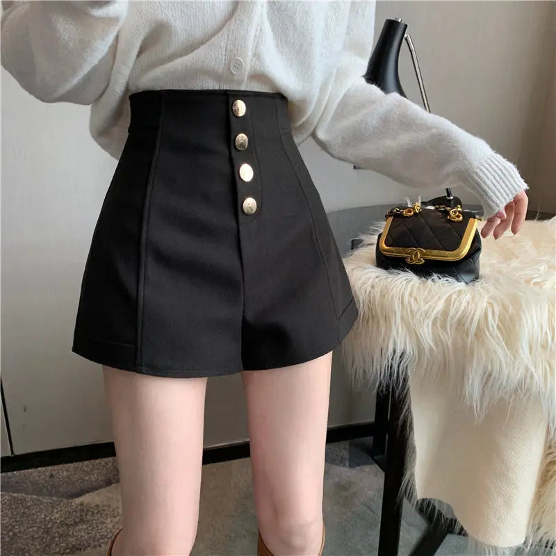 Aiertu Shorts Women Korean Style Buttons Students Fashion Summer High Waist Wide Leg Shorts All-match Casual Elegant Ladies Vintage Aiertu
