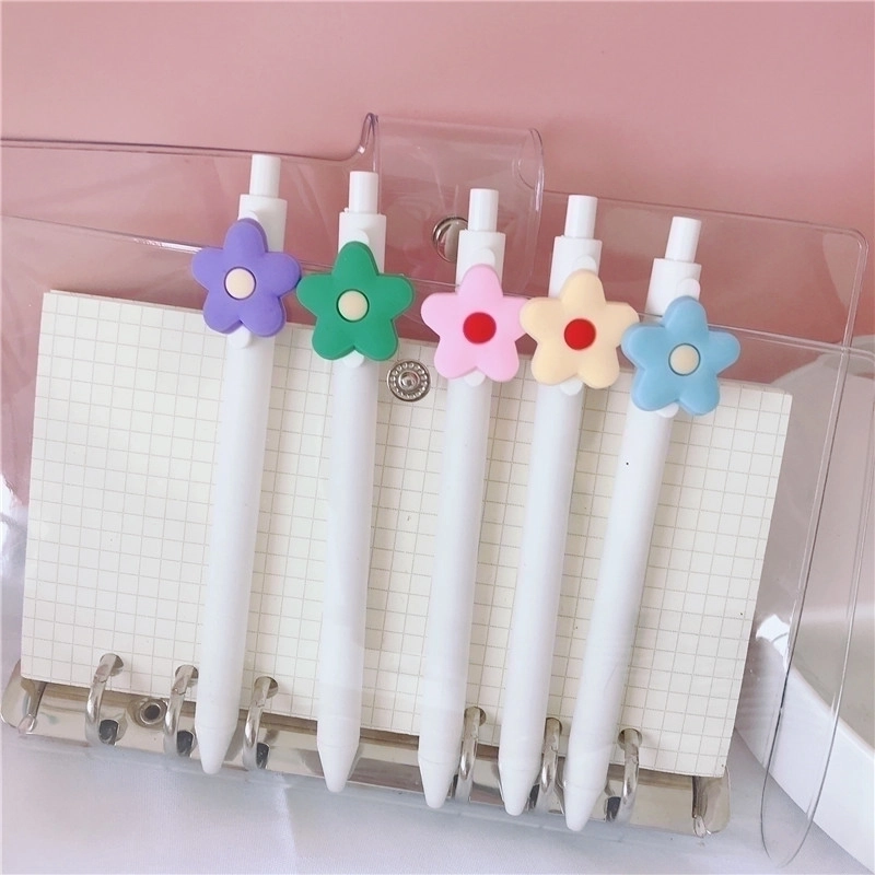 Korean Ins Slim Elegant White Rod Little Flower Black Neutral Ball Pen Office Writing 0.5mm Signature Pen