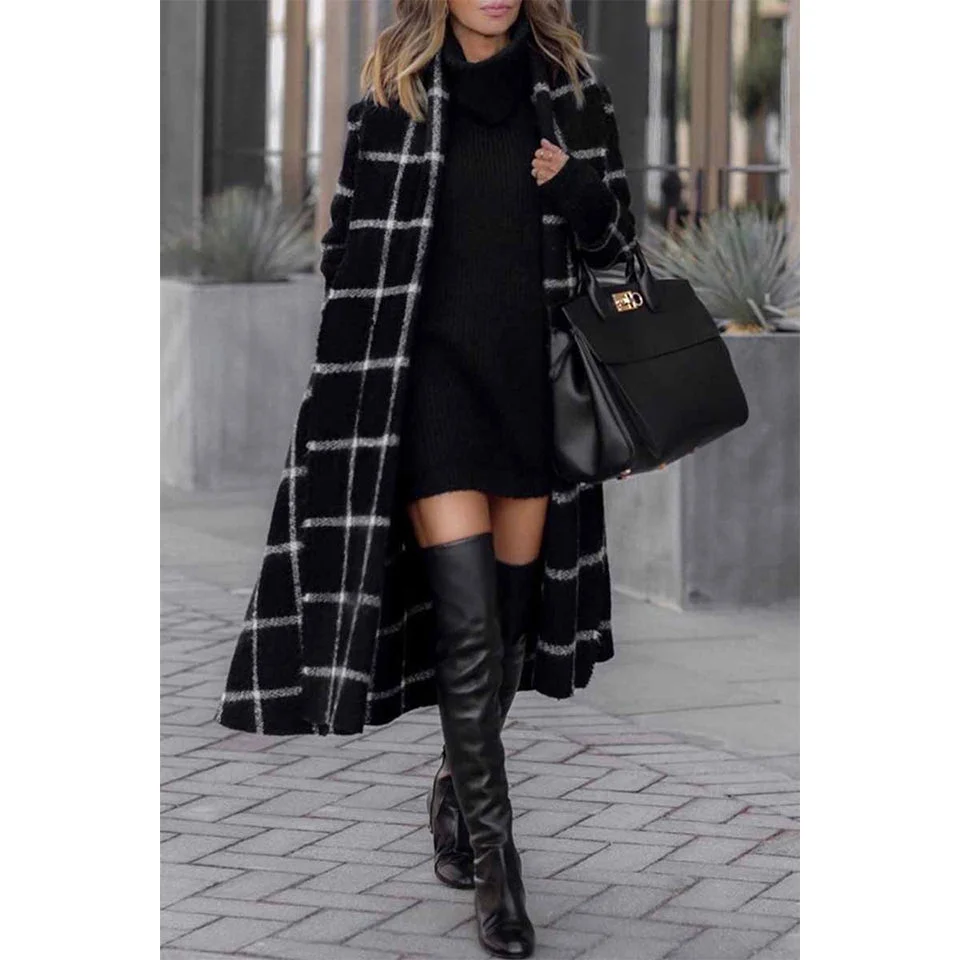 FLORCOO WINTER WOMEN'S PLAID COAT WITH HAT