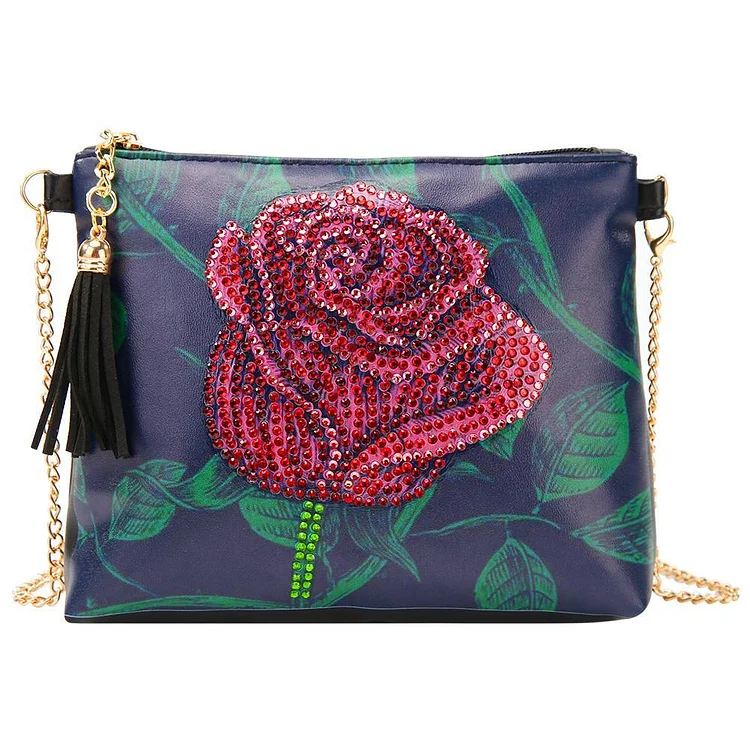 LOVE | DIY Rose Special Shaped Diamond Painting Women Leather Chain Crossbody Bags