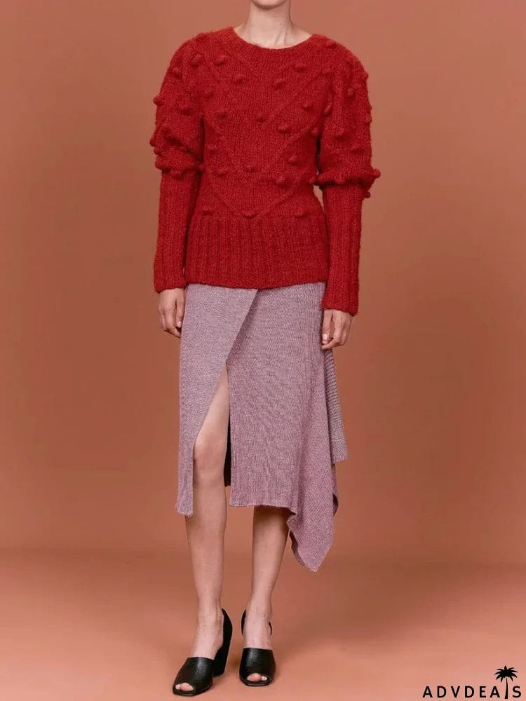 Bohemia Round-Neck Crochet Jacquard Solid Color Sweater Tops