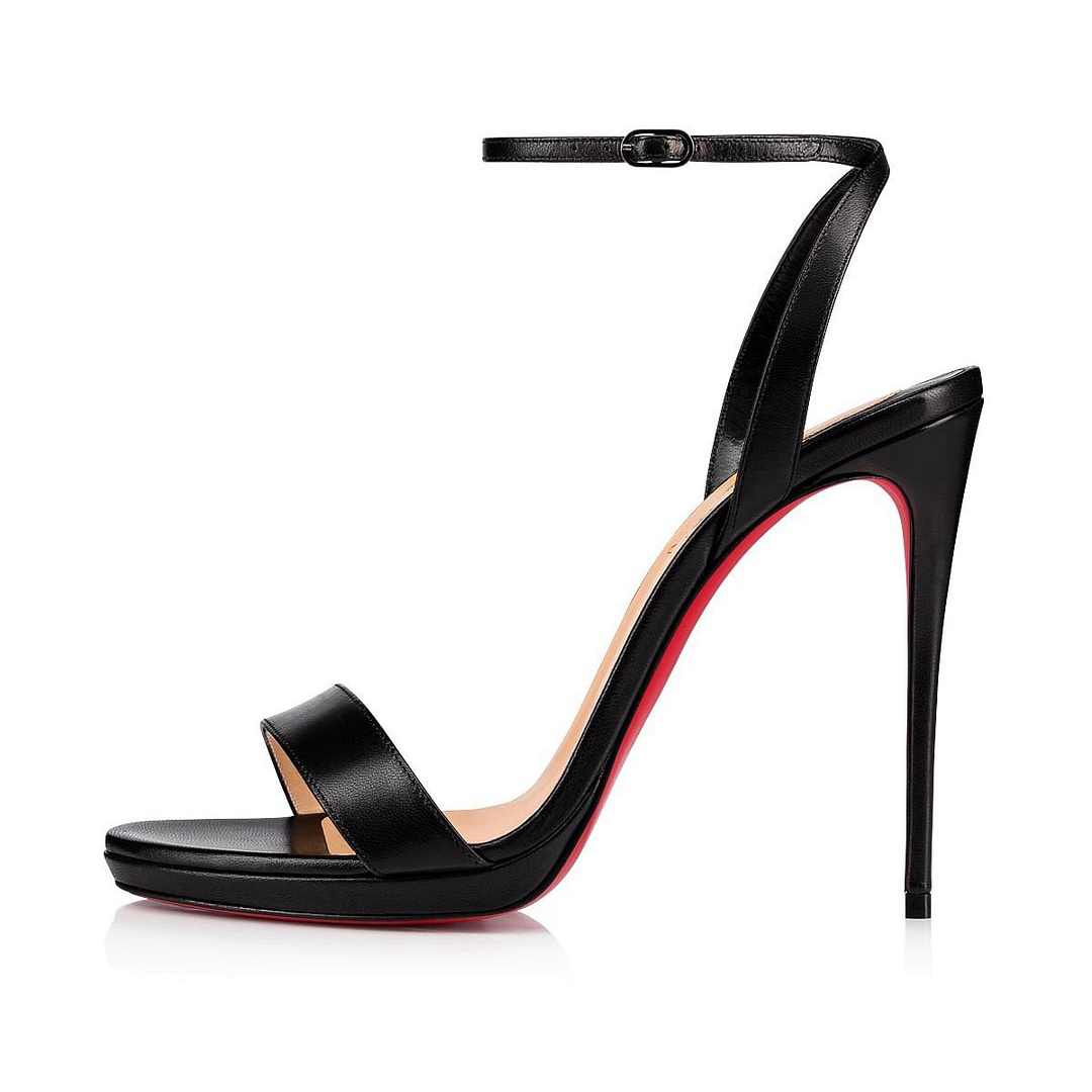 100mm/120mm Women's Low  Platform Sandals Round Open Toe Red Bottom Ankle Straps Matte Pumps-MERUMOTE