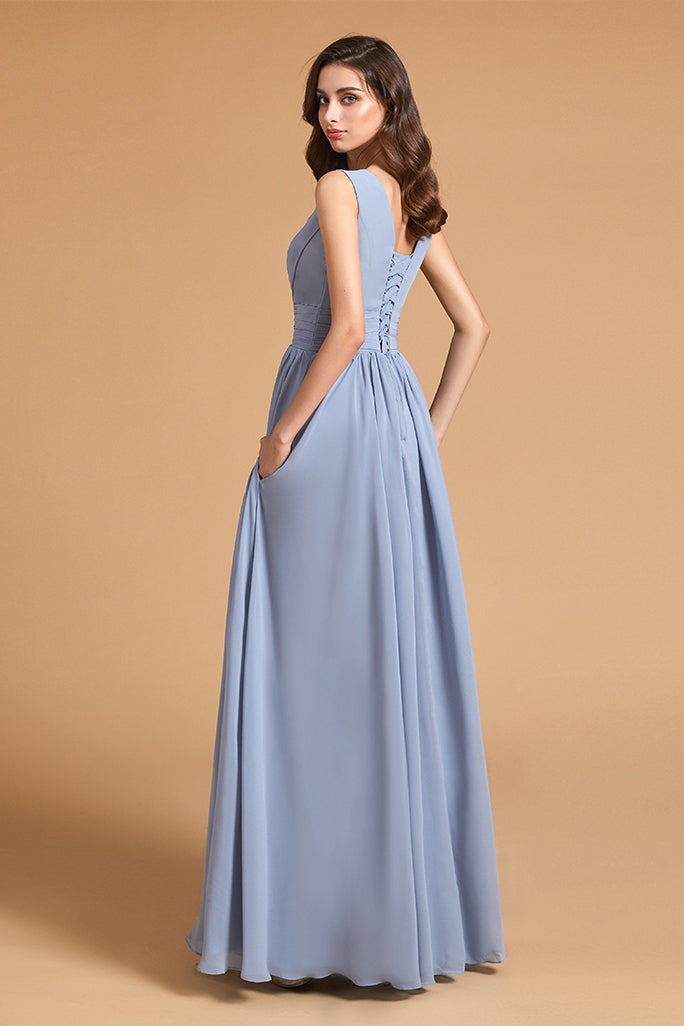 Daisda Sleeveless Bridesmaid Dress Dusty Blue With Slit