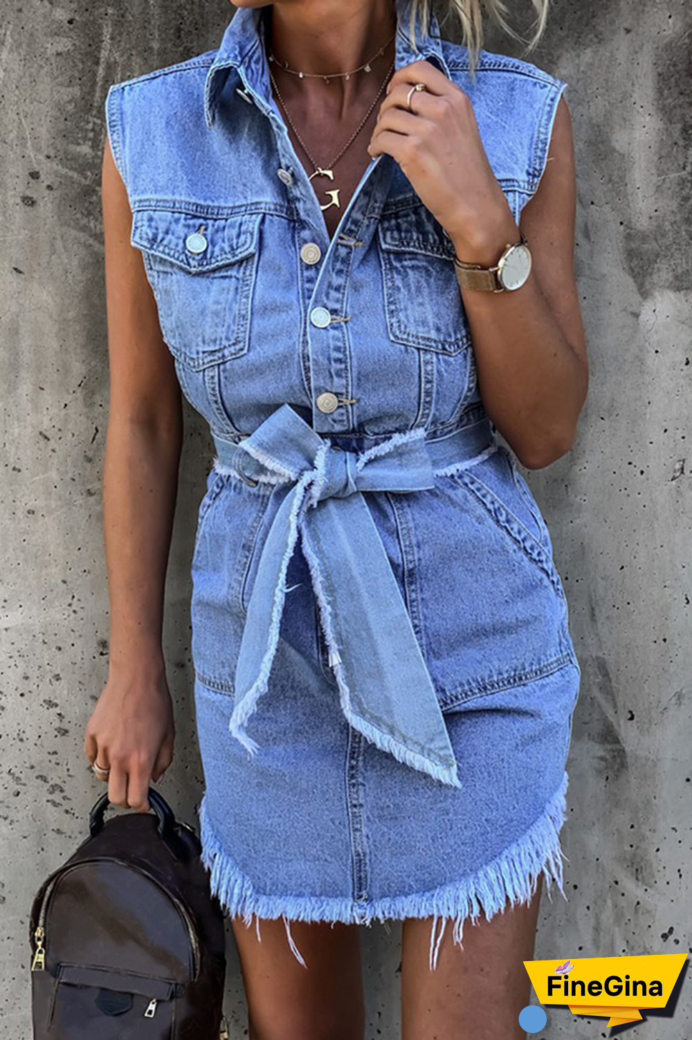 Fashion Street Solid Tassel Buckle With Belt Wrapped Skirt Dresses