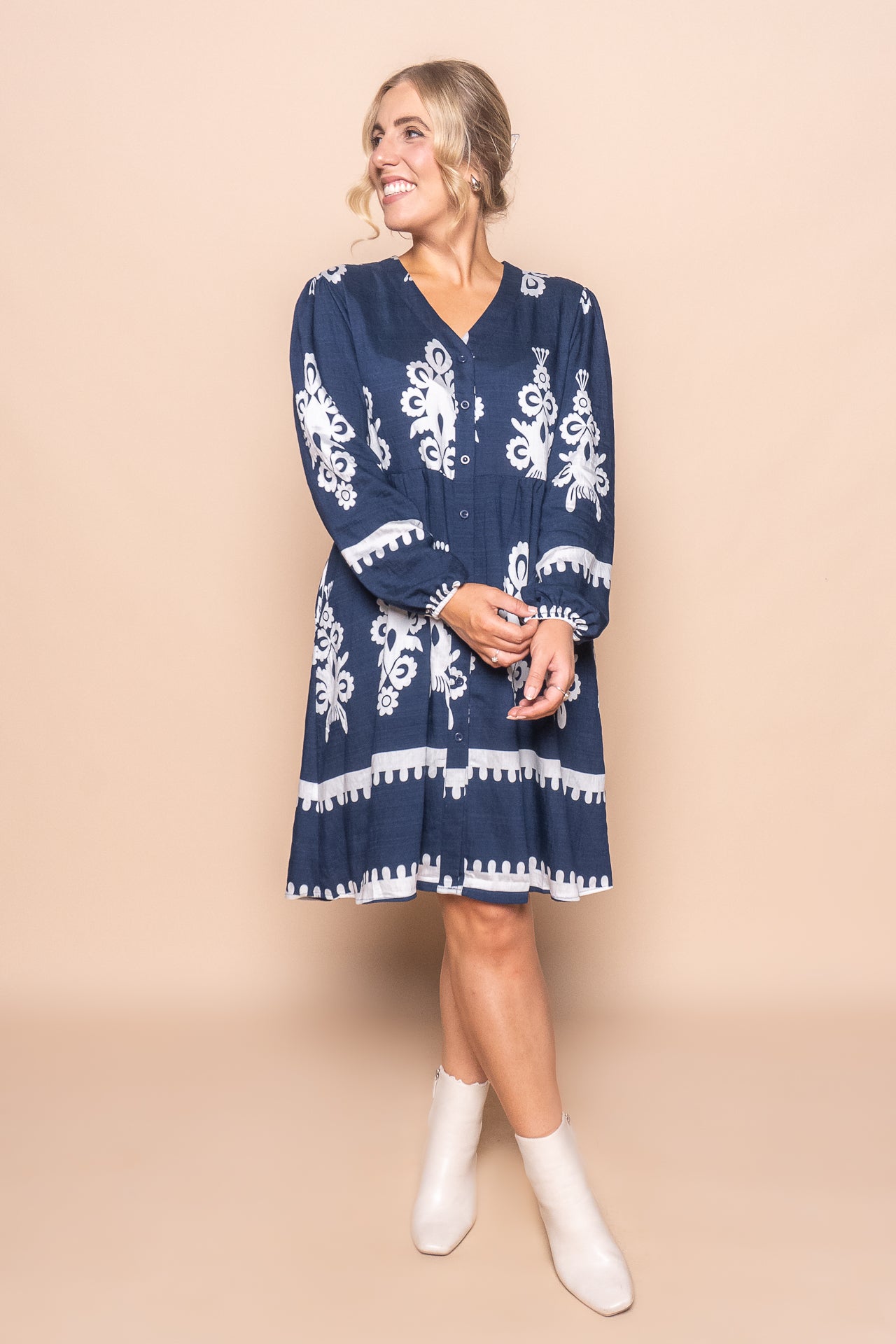 Nila Long Sleeve Dress in Navy