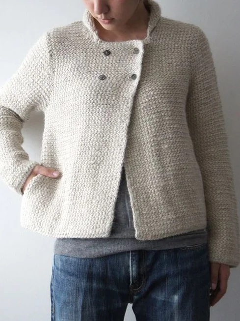 White Woven Casual Sweater Cardigans