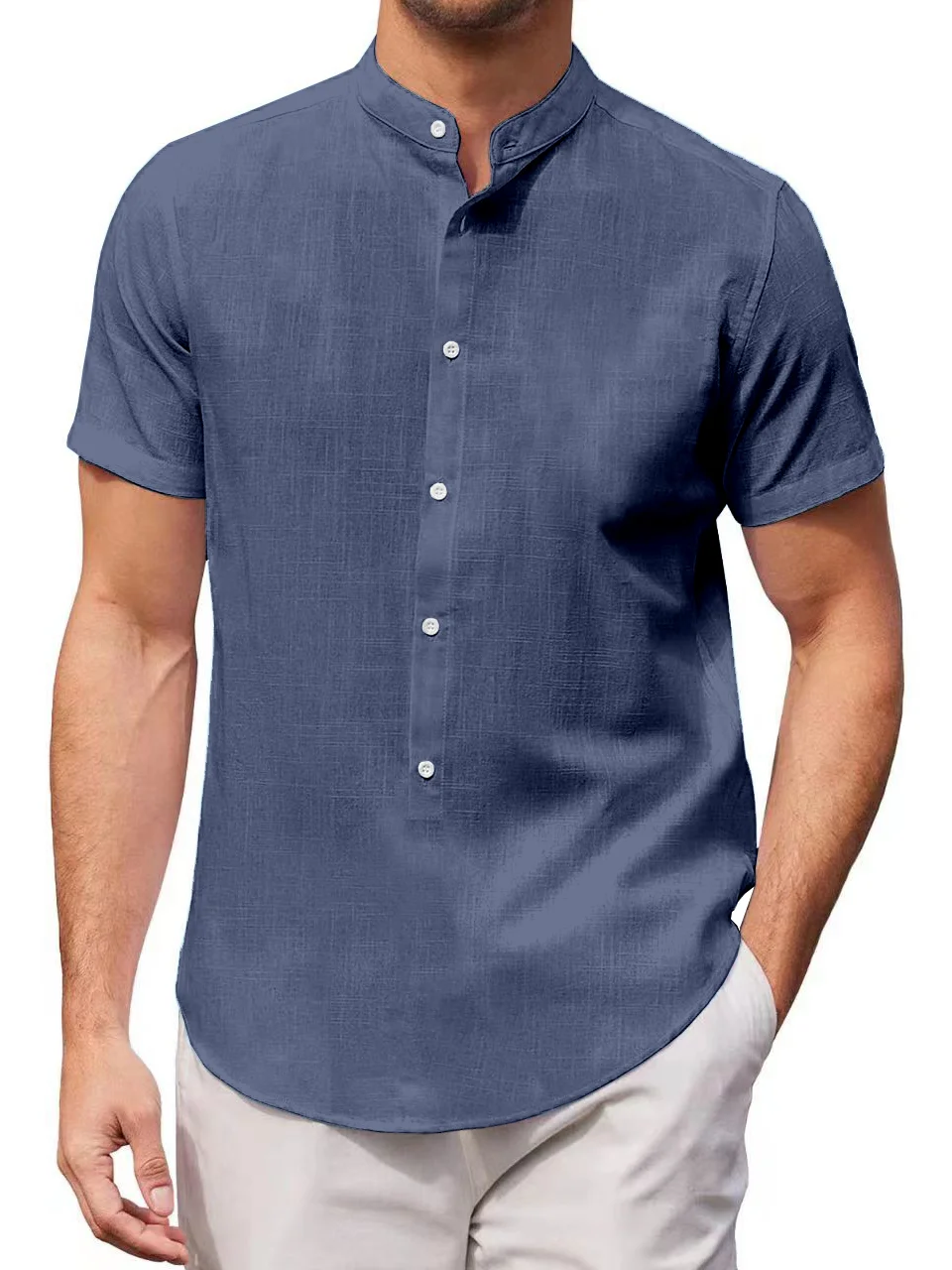 Men's Cotton Linen Casual Vacation Short Sleeve Shirt