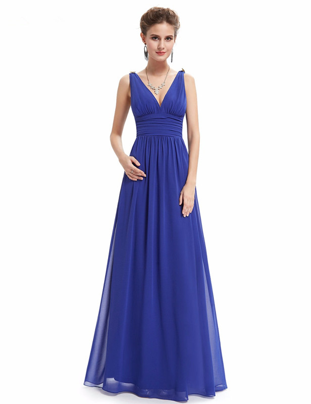 Gorgeous Chiffon V-Neck Prom Dress Long Sleeveless Evening Party Gowns - lulusllly
