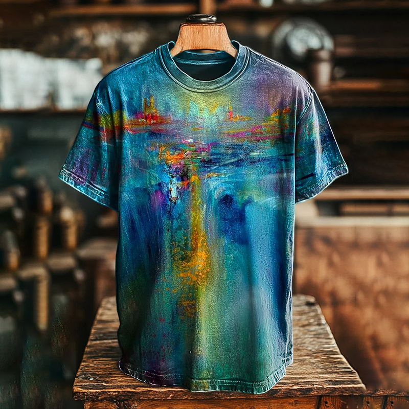 Comstylish Unisex Retro Abstract Waterfall Print Casual T-shirt
