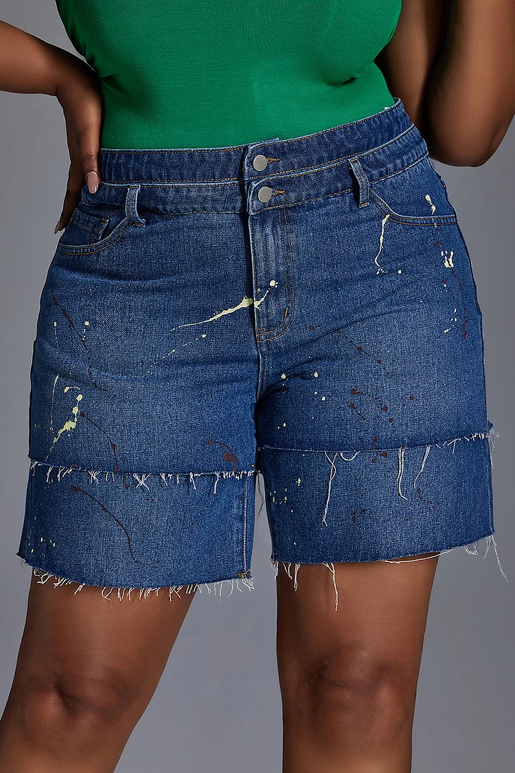 Xpluswear Design Plus Size Daily Short Blue Denim Double Waistband Shorts [Pre-Order]