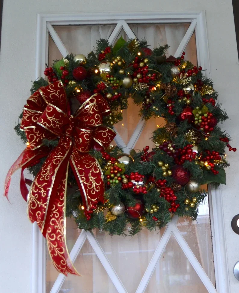 Christmas gold/red Wreath for Front Door