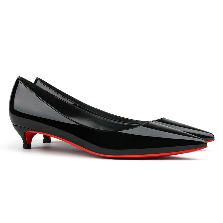 30mm Women's Low Heel Kitten Heel Pointed Toe Slip-on Patent Leather  Red Bottom  Pumps VOCOSI VOCOSI