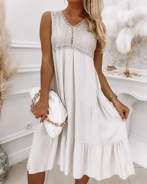 Elegant Sleeveless Lace Stitching Loose Dress