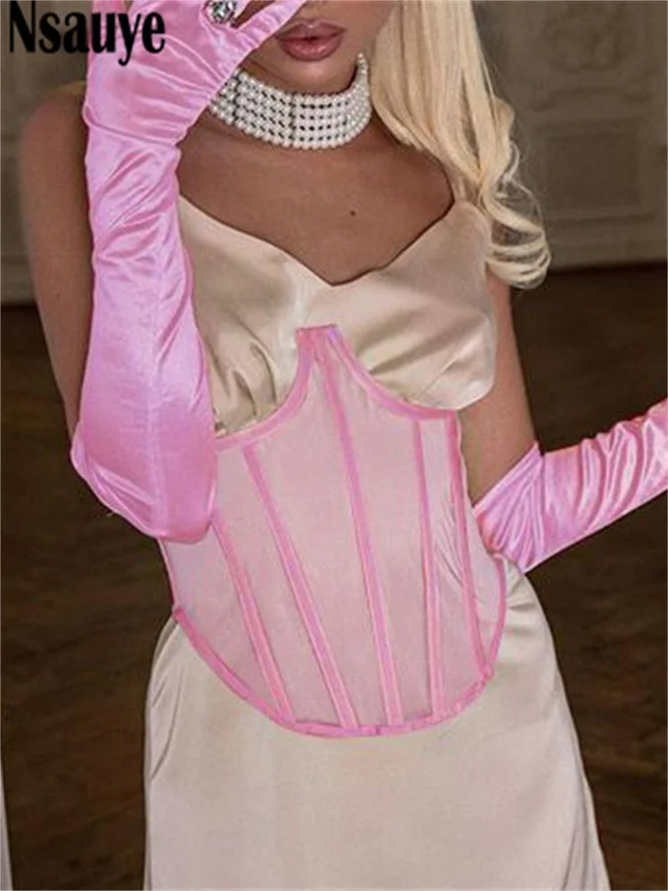 Nsauye Female Crop Top Sexy Off Shoulder See Through Summer 2022 Sleeveless Tube Y2K Corset Tops Women Party Club Tank Top