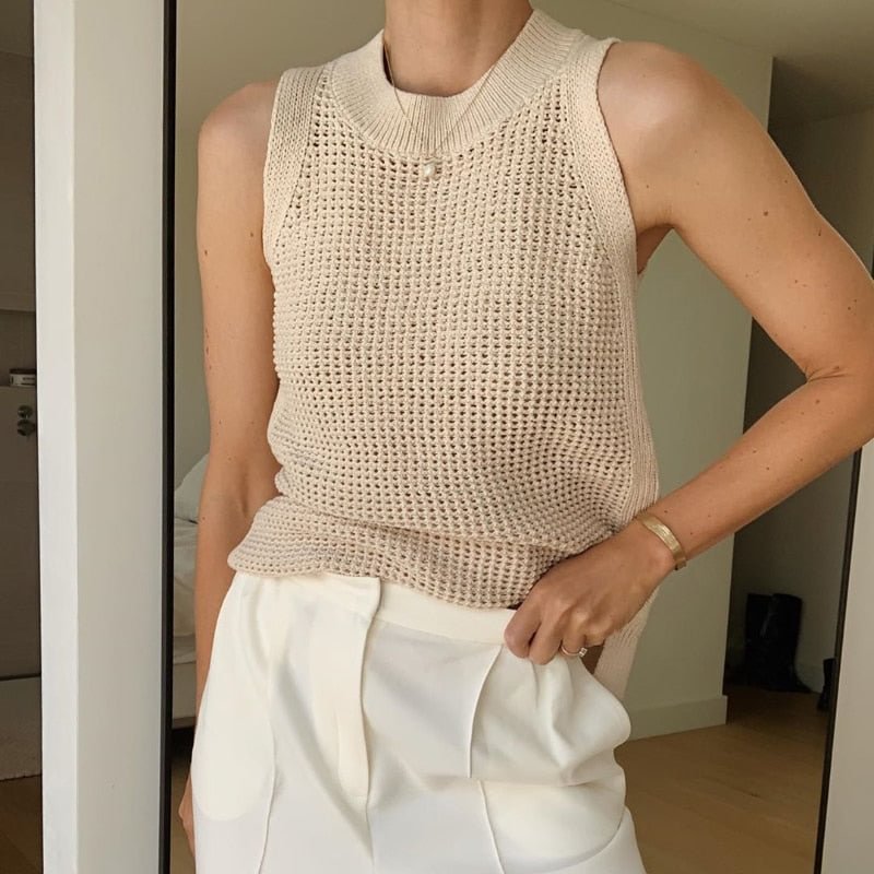 2021 Hollow Out Knitted Tanks Camis Vest Women Summer Sleeveless Tank Top Women Thin Basic Ice Silk Camisoles Tanks Female 14810