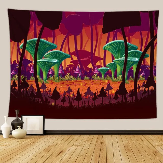 Psychedelic Mushroom Wall Hanging Boho Decor Wall Tapestry  Waves Hippie Wall Hanging Galaxy for Bedroom Living Room Decor 95X73