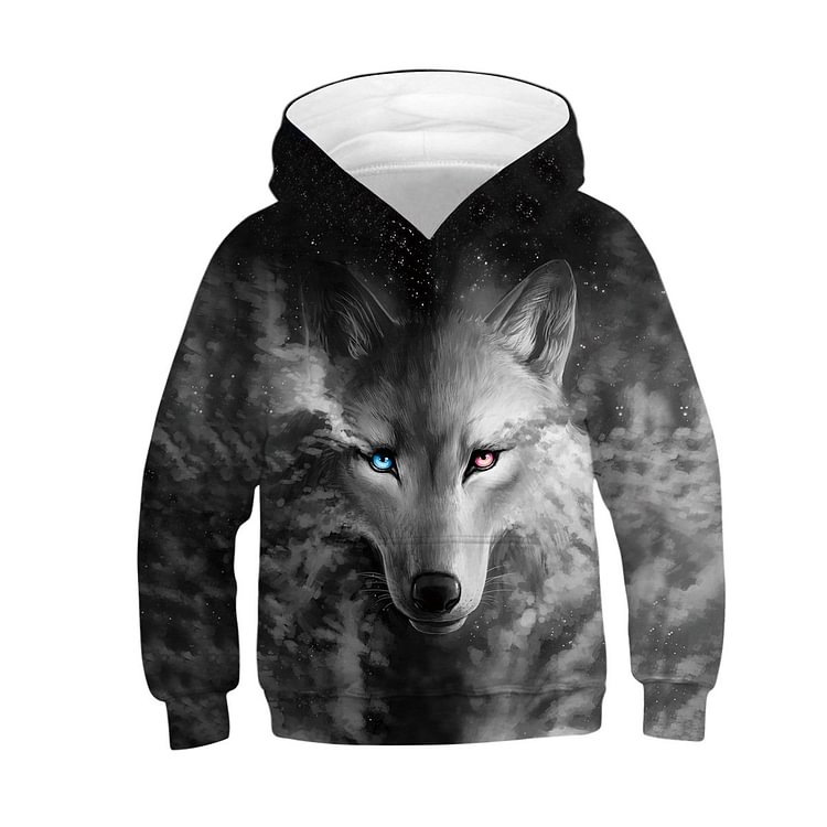 Kids Wolf Hoodie Boys Teens Girls 3D Galaxy Print Sweatshirt Pullover-Mayoulove