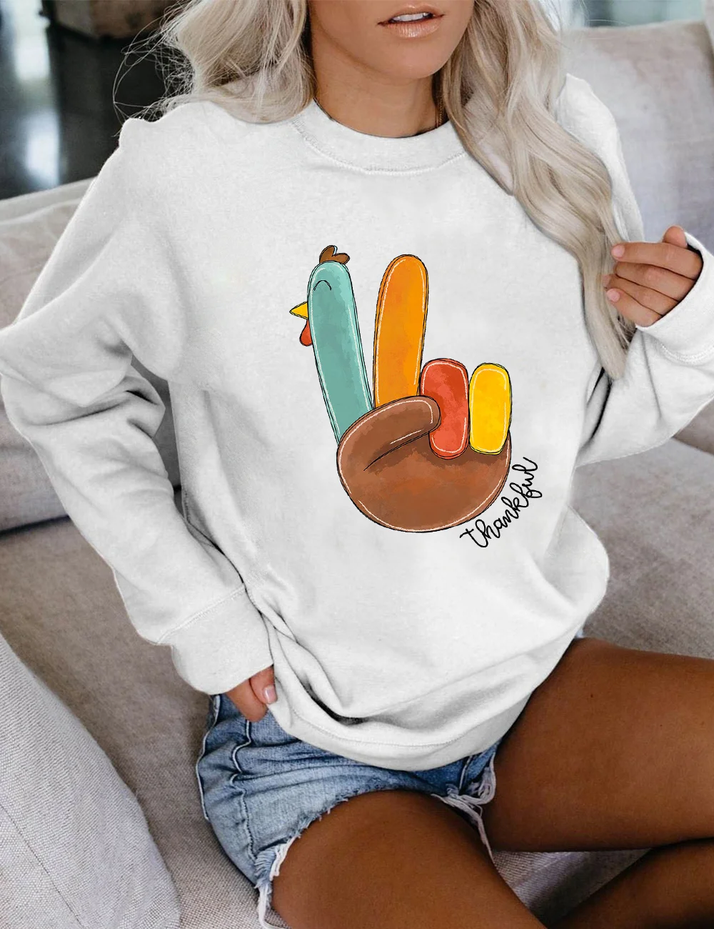 Peace Sign Turkey Thankful Sweatshirt