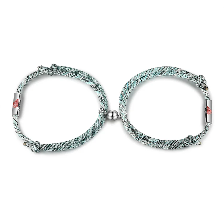 2PCS Bracelets Corde Magnétique Personnalisés bracelet en commun pour Couples avec Barre de Deux Prénoms Gravés Noeud Coulissant Jessemade FR