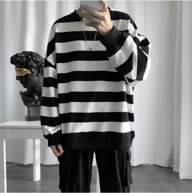 Inongge Good Quality Stripe Cotton Hoodie Men Vintage Pullover Pattern O-neck Mens Streetwear Hip Hop Oversize Casual Retro Shirt