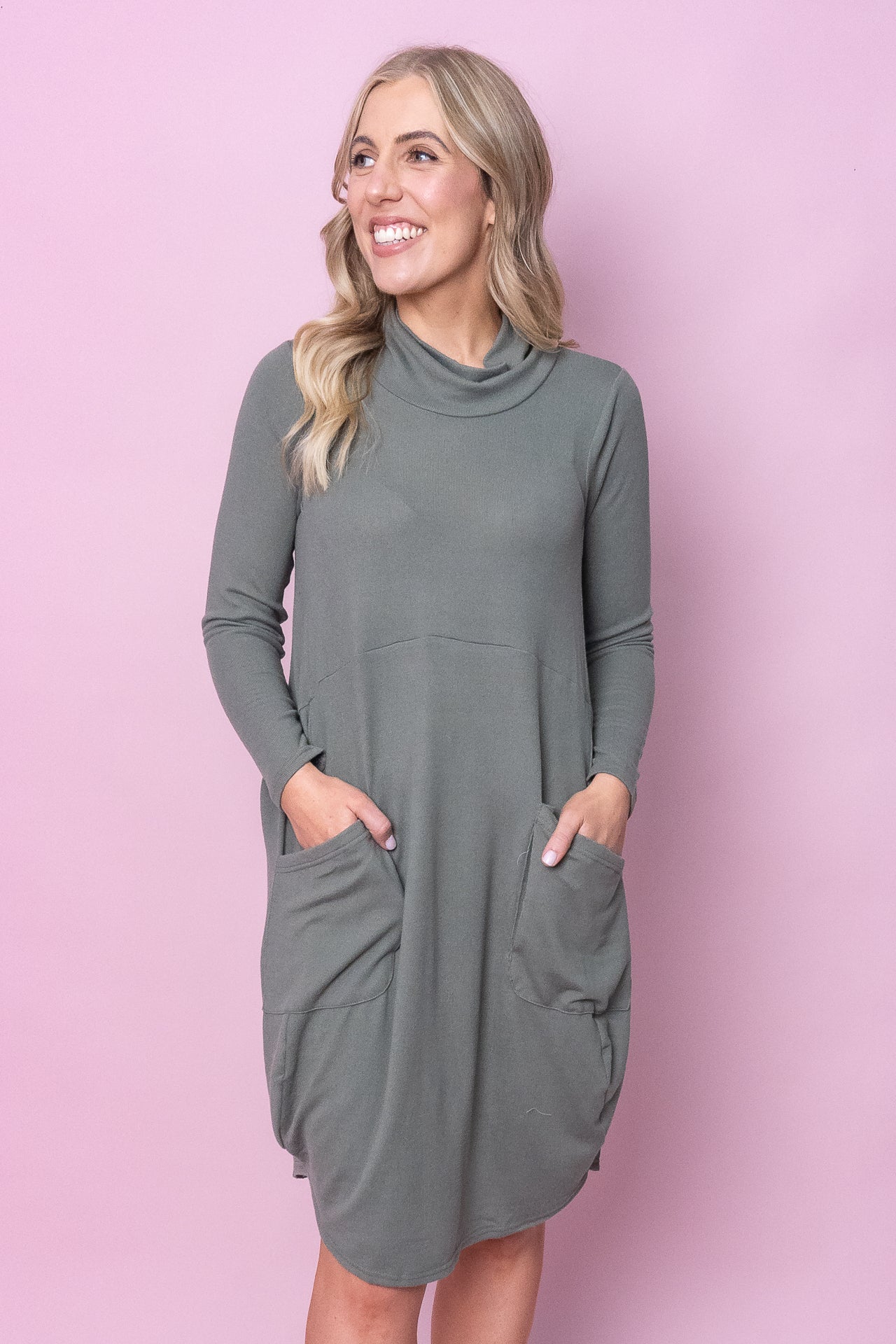 Darwin Long Sleeve Dress in Khaki