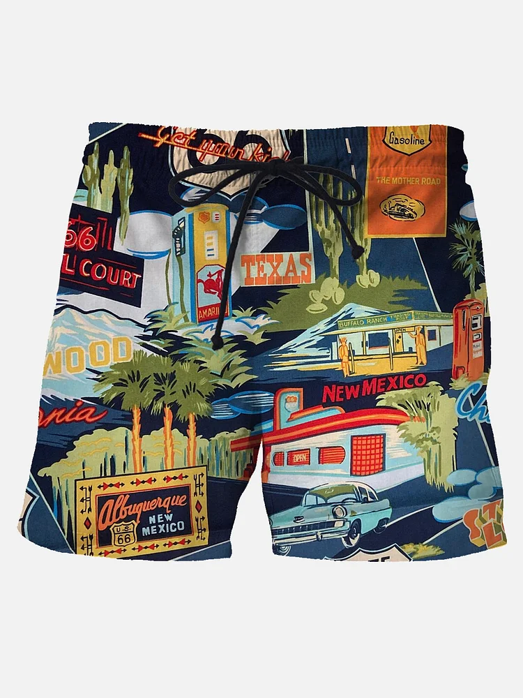 Men's Retro Hawaiian Beach Shorts Wrinkle Free Quick Dry Pants