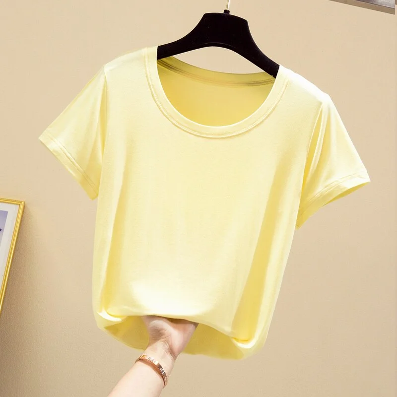2020 Popular Light Thin High Elastic Fashion Casual Round Collar Short Sleeve T-Shirt Brand High Quality Pure Cotton Women'S Top