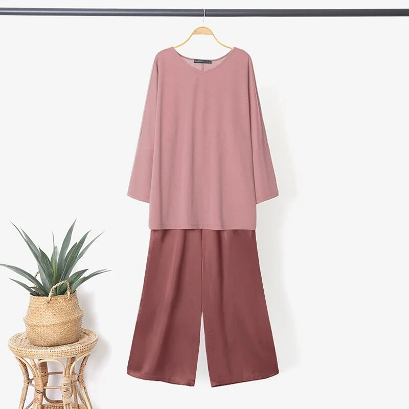 Spring 2PCS Suits ZANZEA Fashion Two piece Set Tracksuit Women Long Sleeve Blouse Casual Wide Leg Pants Sets Loose Matching Sets
