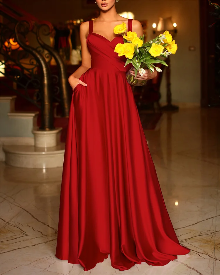 Women's Solid Color Satin Suspender Dress