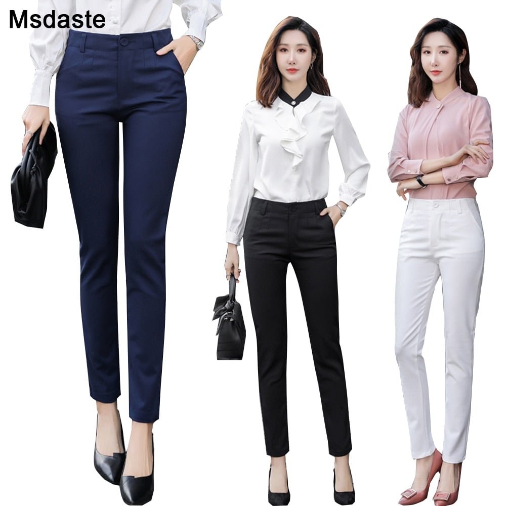 Pencil Pants Women 2020 Spring High Waist Female Formal Trousers Casual Pantalones Solid Workwear Stretchy Slim Woman Trousers