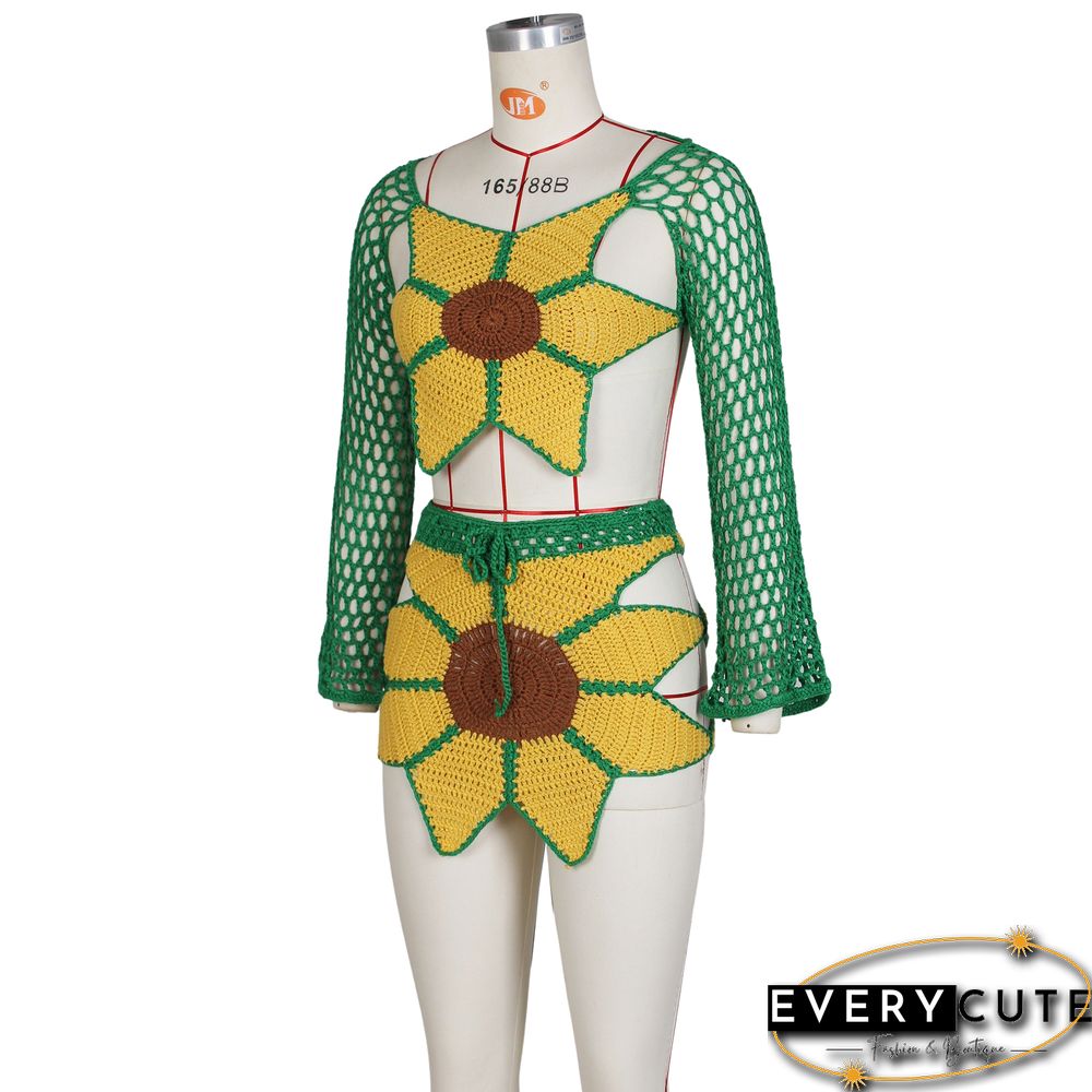Hand-crochet Sunflowers Beachwear Cover Up 2 Piece Sets