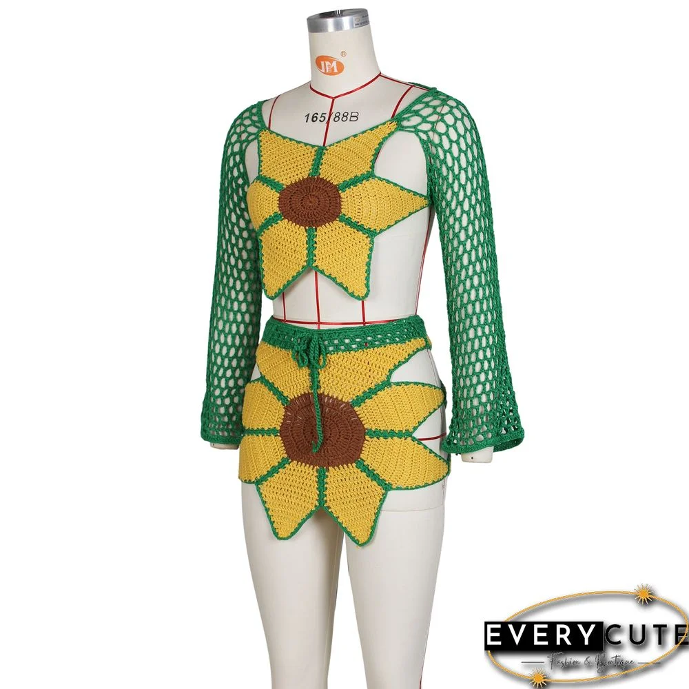 Hand-crochet Sunflowers Beachwear Cover Up 2 Piece Sets