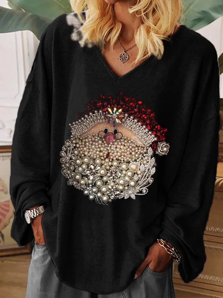 Christmas Santa Claus Jewel Art Oversize Cozy T Shirt