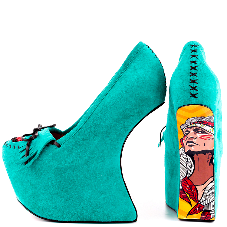 Teal Floral Fringe Platform Wedge Heel Pumps Vdcoo