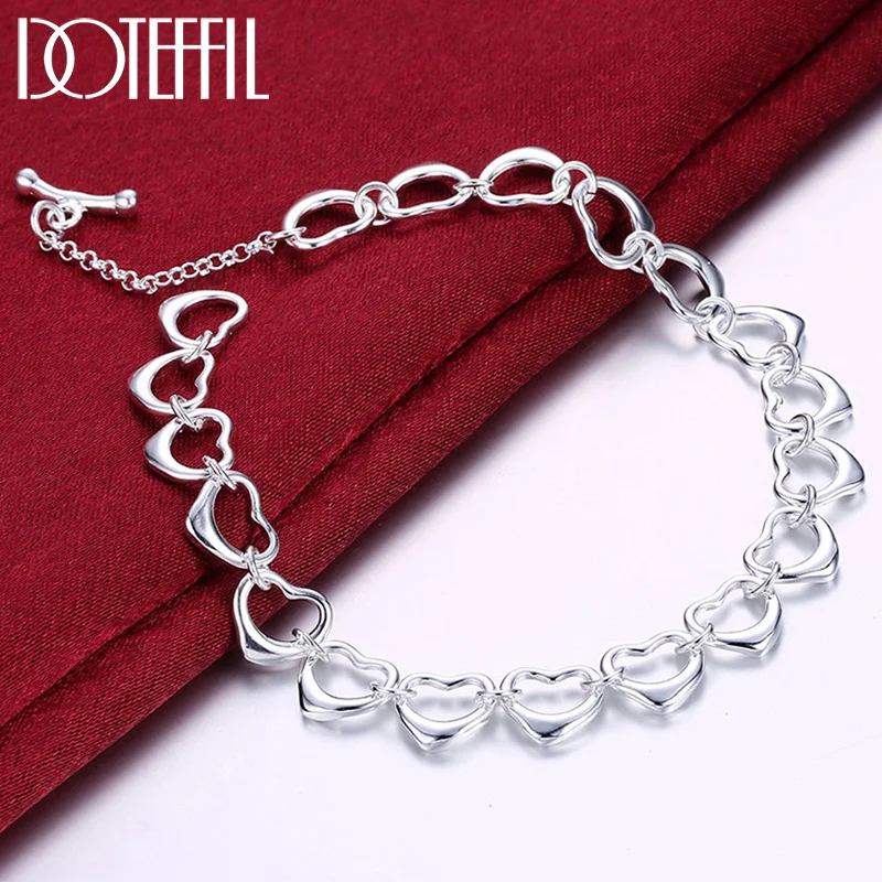DOTEFFIL 925 Sterling Silver Full Heart Chain Bracelet For Woman Jewelry