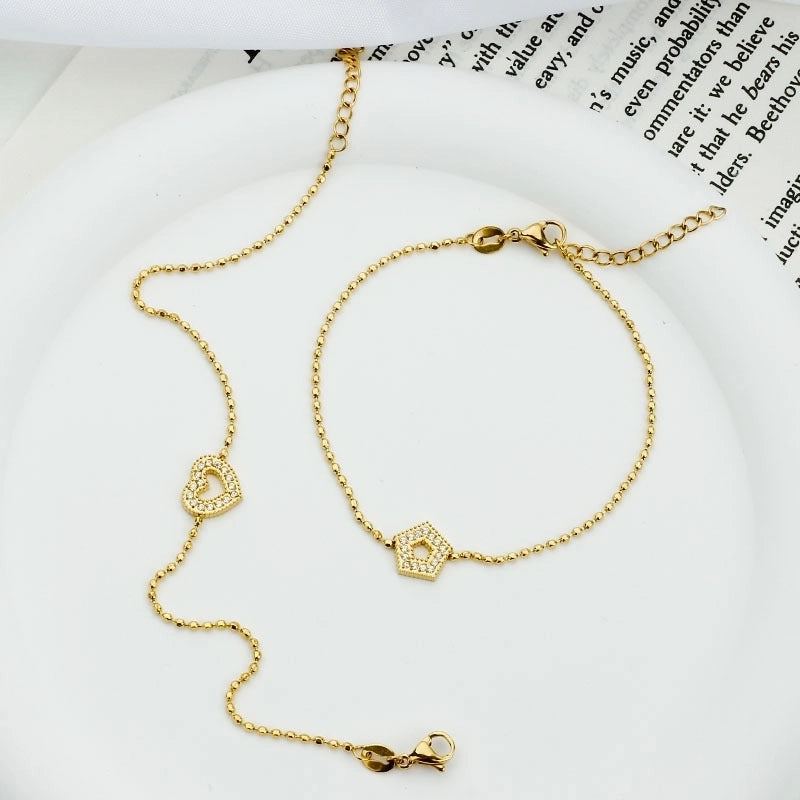 Minimalist Geometric Heart Shape Titanium Steel Zircon Bracelets In Bulk