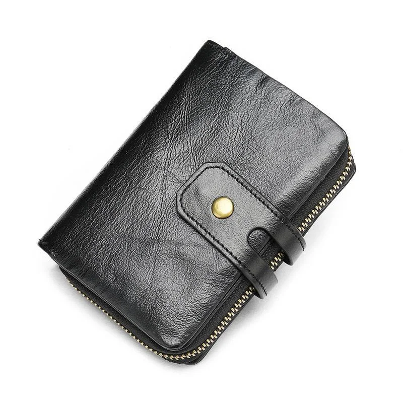 Genuine Leather Retro Multiple Compartment Card Slot Zip Closure Mini Wallet