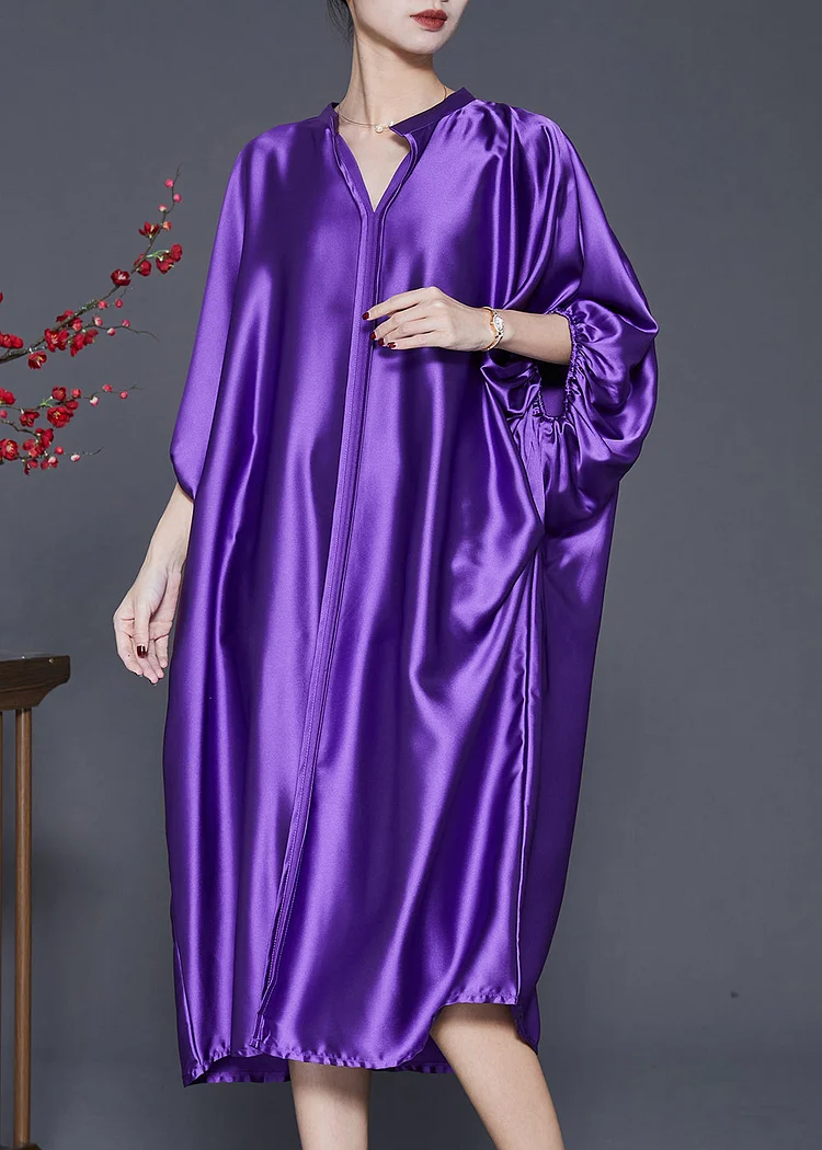 Fine Purple Side Open Draping Silk Vacation Dresses Spring