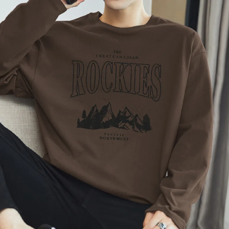 Men's American Style Oversize Long Sleeve T-Shirt 260g Pure Cotton Round Neck Base Layer Top Cotton Bodysuit Autumn Clothes